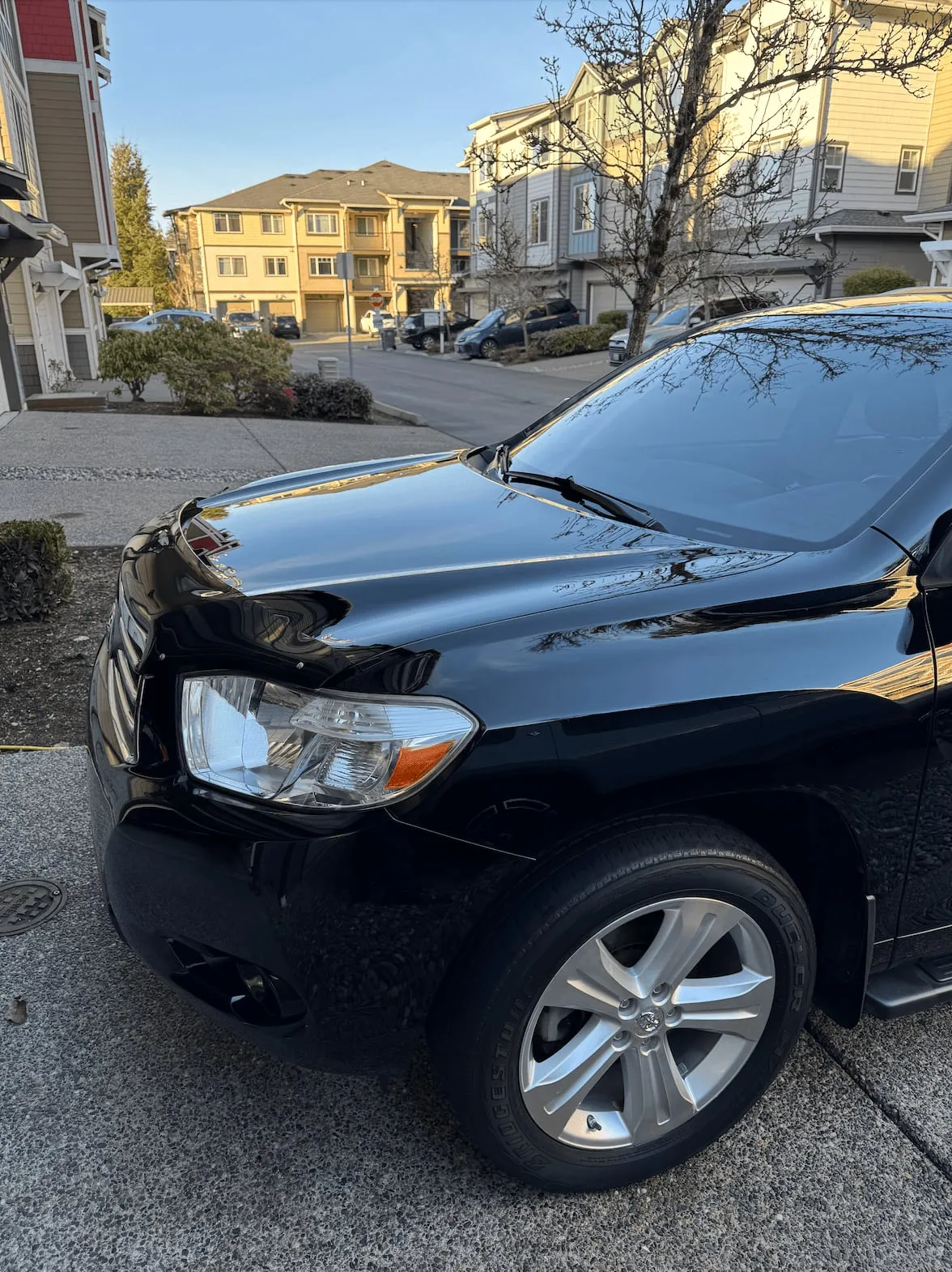 Glossy black SUV after exterior detailing