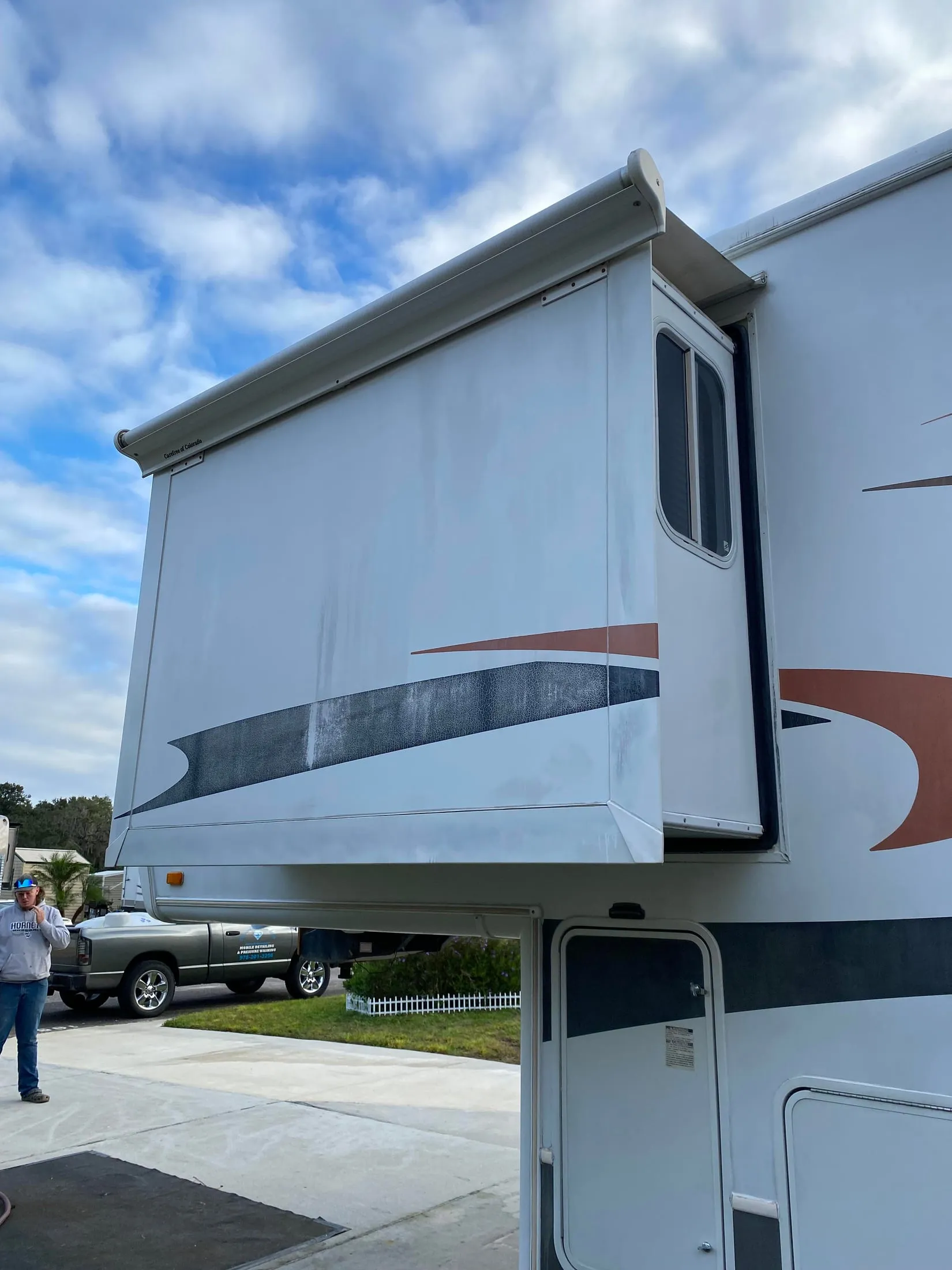 Clean RV slide-out after an exterior wash
